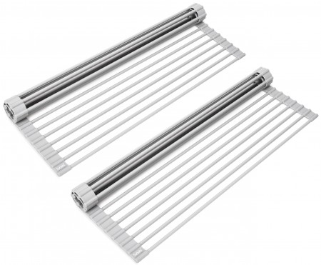 Roll Up Dish Drying Rack - Stainless Steel and Silicone Dish Drying Mat  Over the Sink Foldable Drain Rack Multipurpose Dish Drainer