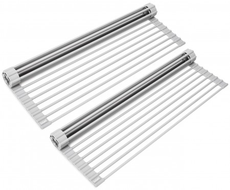 Surpahs Over The Sink Multipurpose Roll-Up Dish Drying Rack (Warm Gray,  Extra Large- 20.5 x 15.5) - 2 Pack