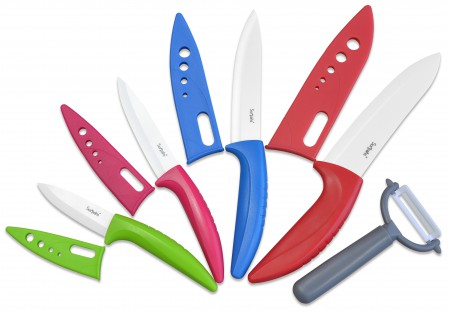 Surpahs YQCKS-1505 5 Piece Ceramic Knife Set with Sheath Sleeve & Peeler,  Assorted/White