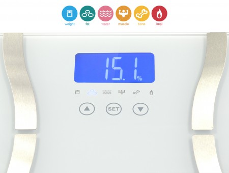 Surpahs Shiny Small Lightweight Digital Bathroom Scale w/ BMI Calculation,  Auto Identify 4 Users [White]