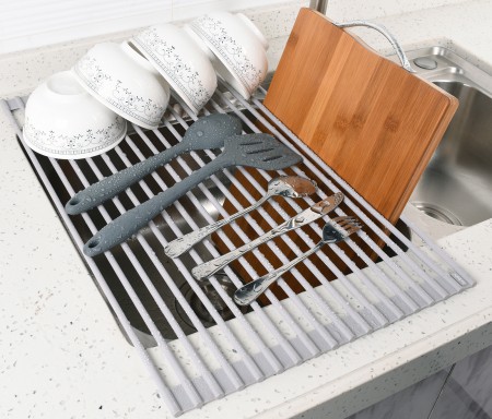 Seropy Extra Large 20.5″x13.7″ Roll Up Dish Drying Rack Over The Sink Dish  Drainer for Kitchen Counter, Sink Drying Rack Dish Drying Mat Folding Dish  Rack Kitchen Sink Organizer Home Essentials –